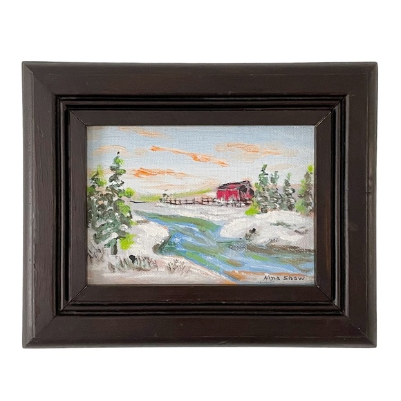 80s hand painted winter scene by Nina Shaw artwork - Picture 1 of 8